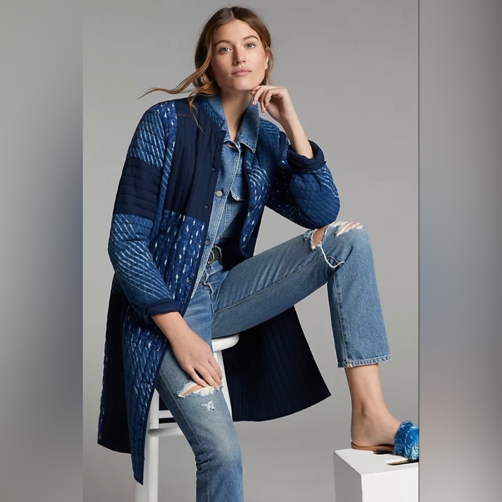 Anthropologie Cleobella Taylor Indigo Blue Quilted Jacket Size Small